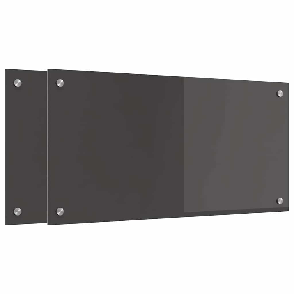 Køkkenbacksplash 2 stk. Mørkegrå 80 x 40 cm hærdet glas