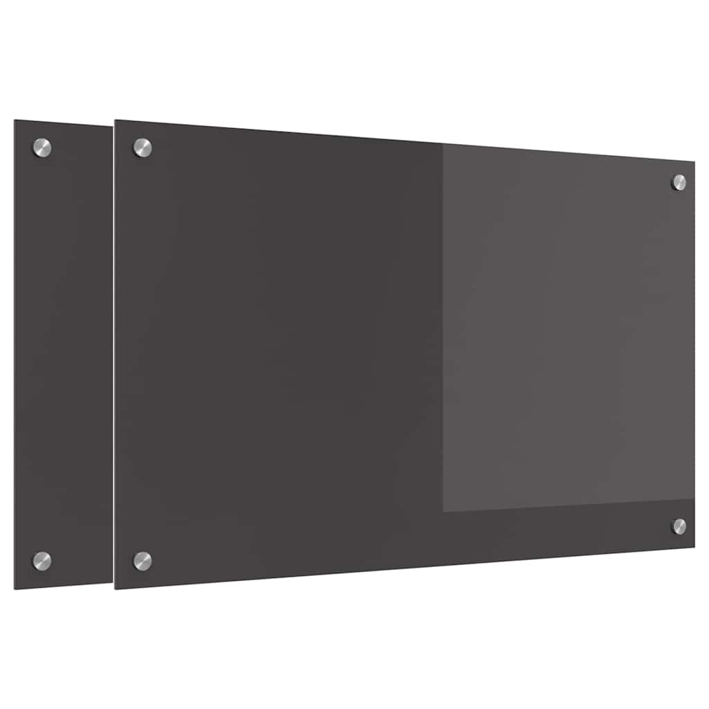 Køkkenbacksplash 2 stk. Mørkegrå 80 x 50 cm hærdet glas
