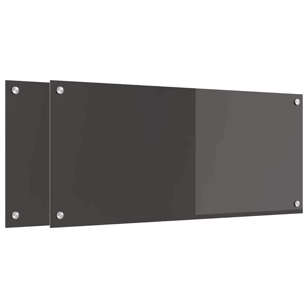 Køkkenbacksplash 2 stk. Mørkegrå 90 x 40 cm hærdet glas