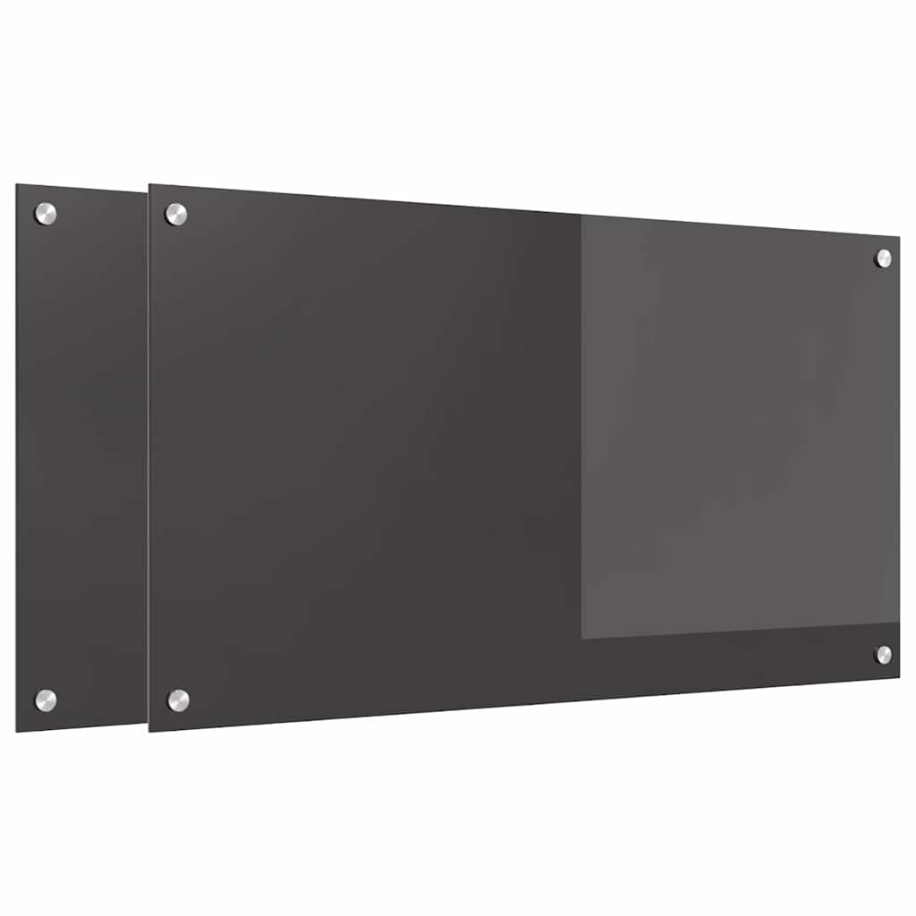 Køkkenbacksplash 2 stk. Mørkegrå 90 x 50 cm hærdet glas