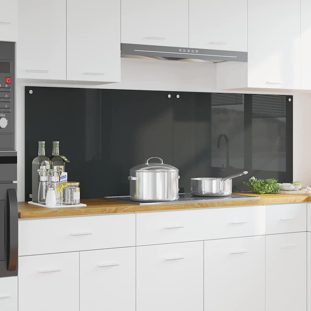 Køkkenbacksplash 2 stk. Mørkegrå 90 x 60 cm hærdet glas
