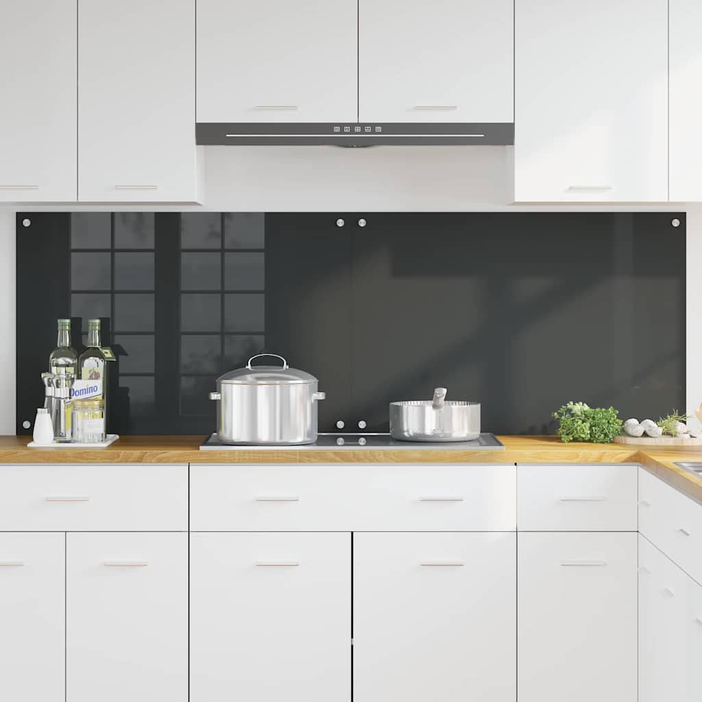 Køkkenbacksplash 2 stk. Mørkegrå 90 x 60 cm hærdet glas