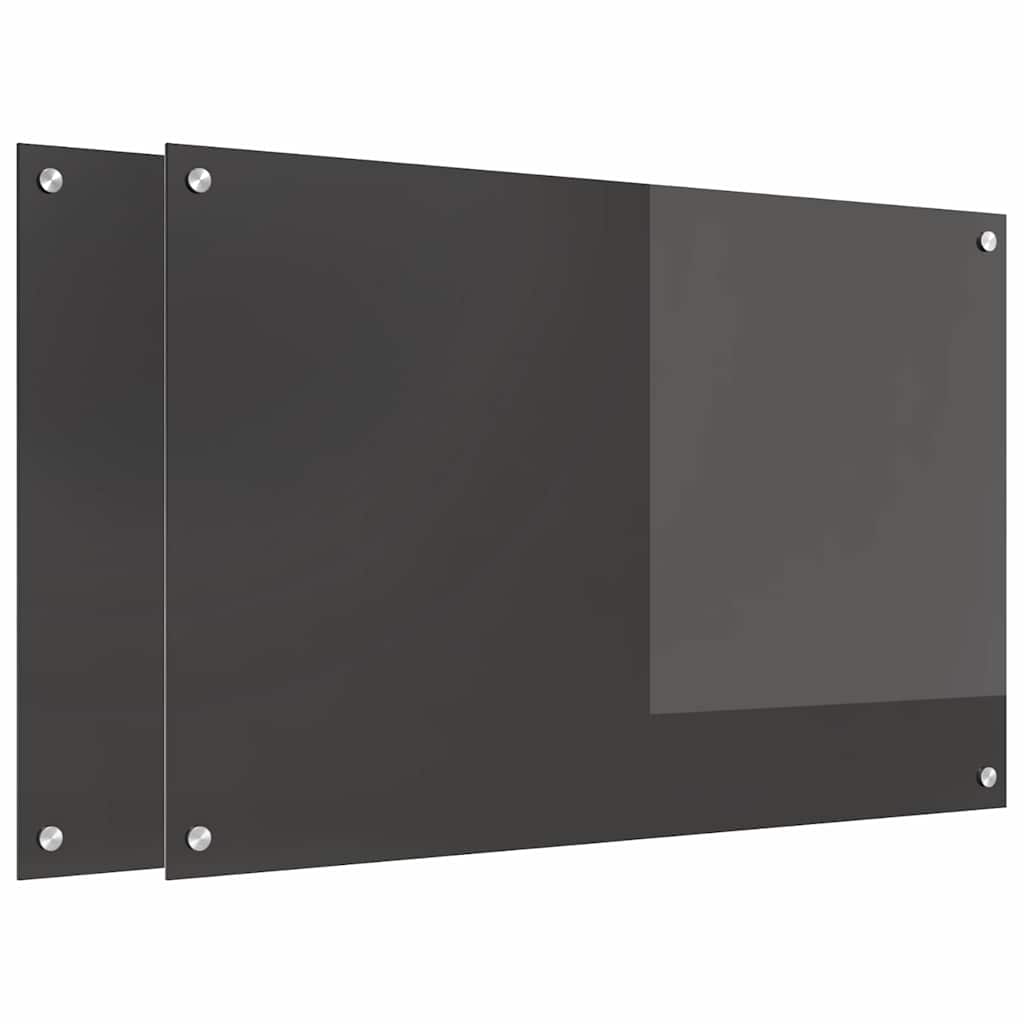 Køkkenbacksplash 2 stk. Mørkegrå 90 x 60 cm hærdet glas
