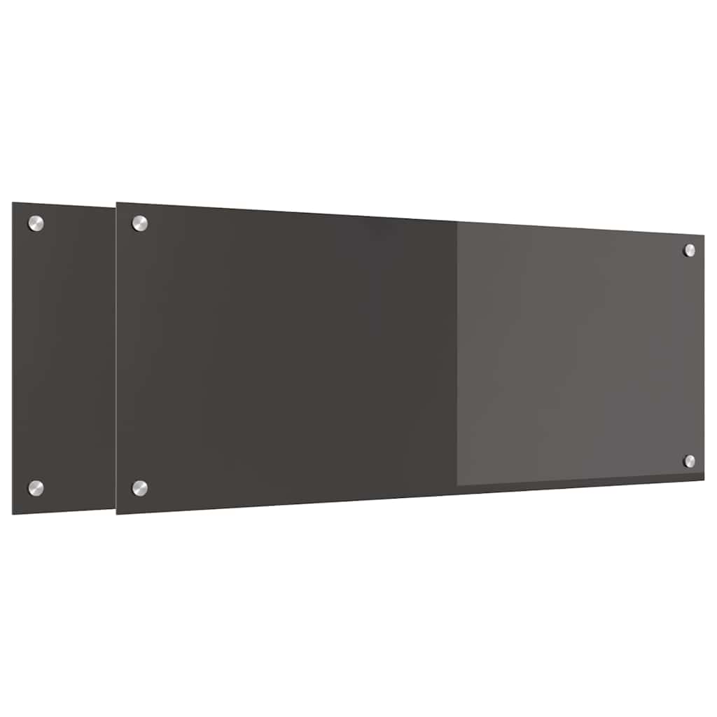 Køkkenbacksplash 2 stk. Mørkegrå 100 x 40 cm hærdet glas