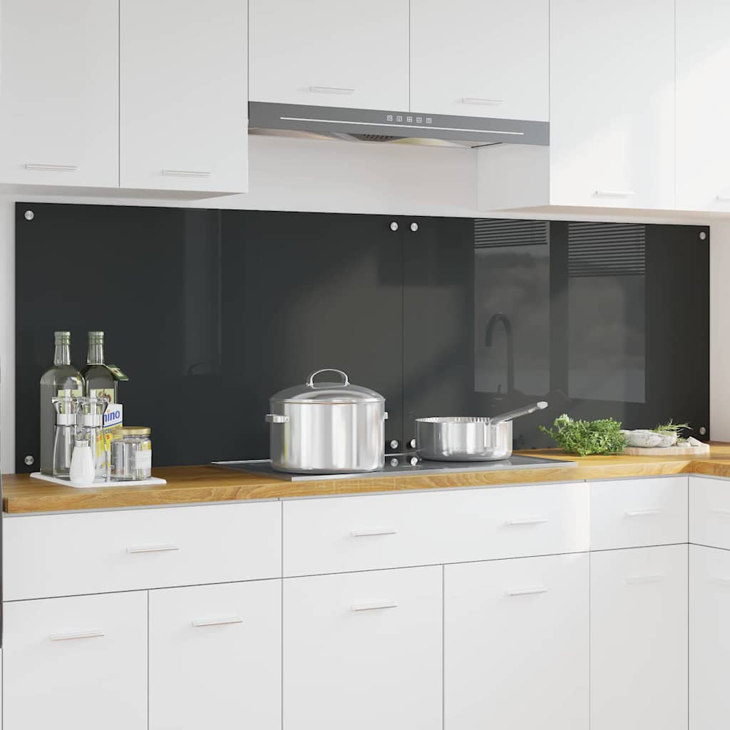 Køkkenbacksplash 2 stk. Mørkegrå 100 x 60 cm hærdet glas