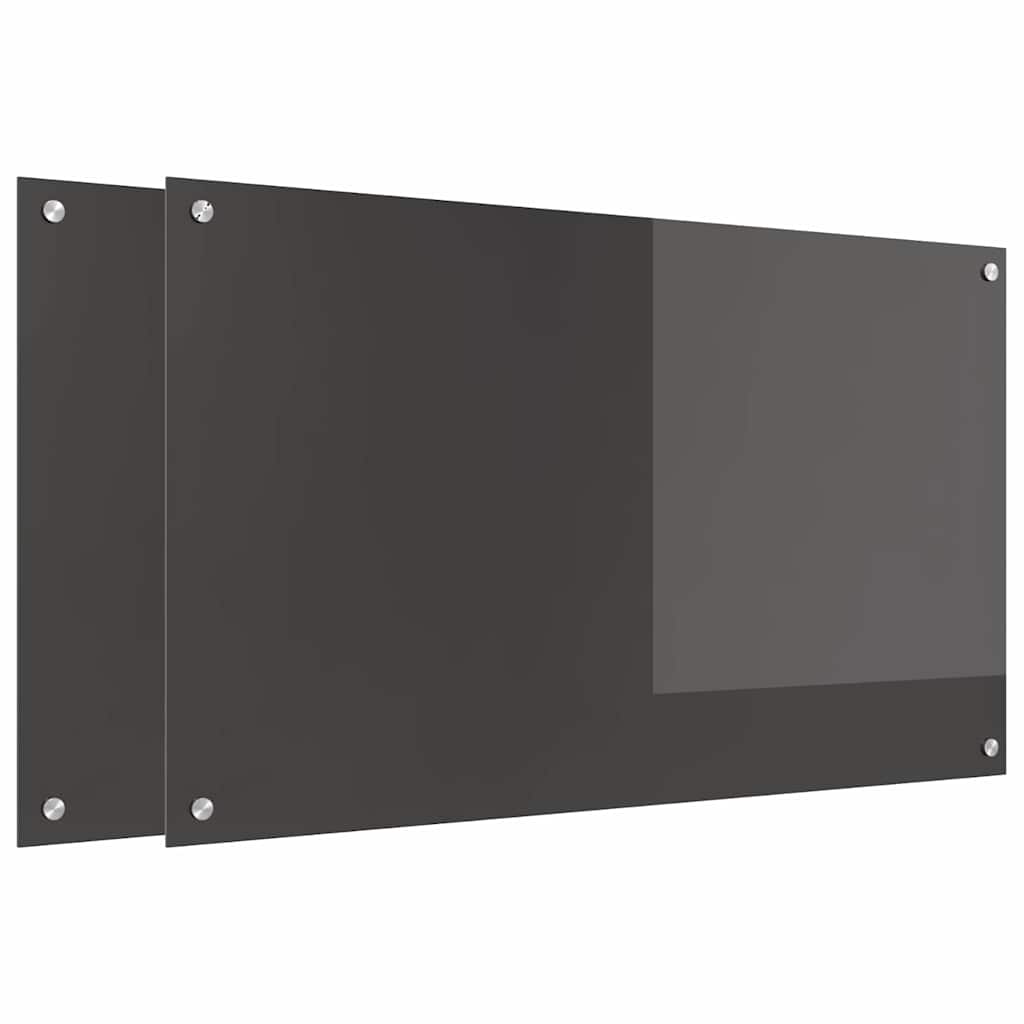 Køkkenbacksplash 2 stk. Mørkegrå 100 x 60 cm hærdet glas