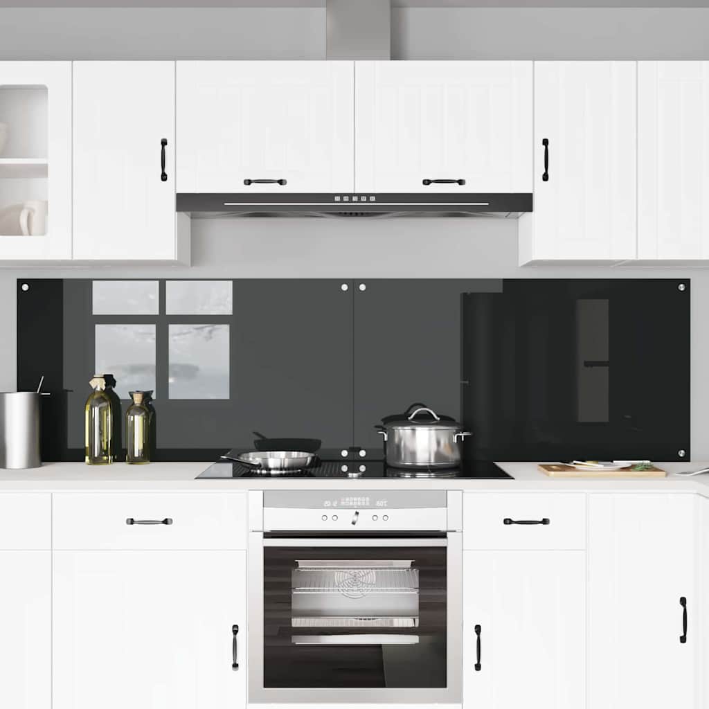 Køkkenbacksplash 2 stk. Sort 110 x 60 cm hærdet glas
