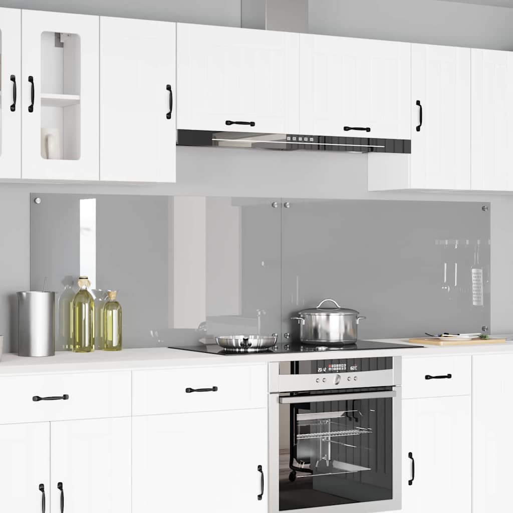 Køkkenbacksplash 2 stk. Lysegrå 110 x 60 cm hærdet glas