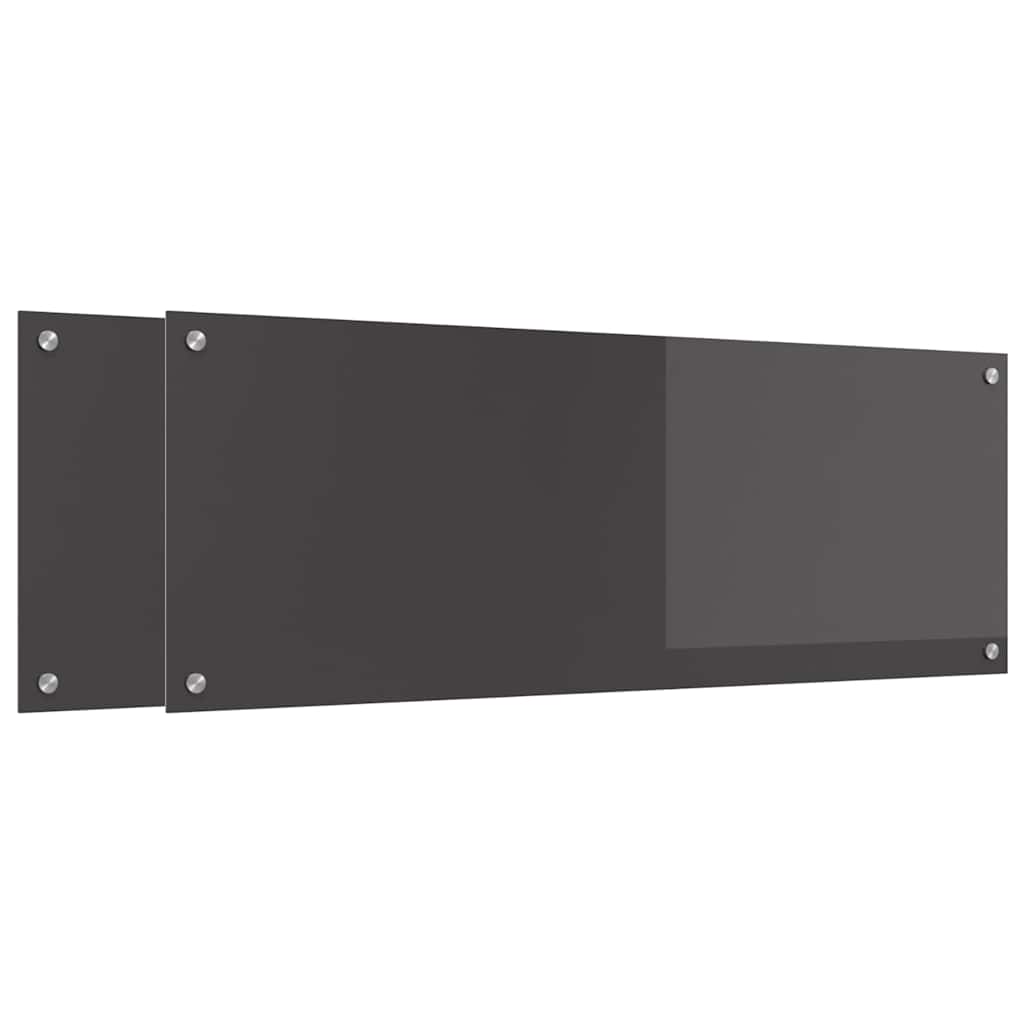 Køkkenbacksplash 2 stk. Mørkegrå 110 x 40 cm hærdet glas