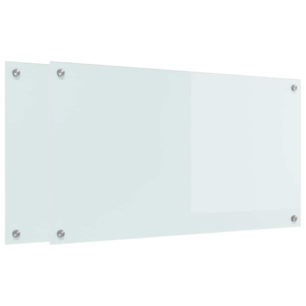 Køkkenbacksplash 2 stk. Hvid 90 x 50 cm hærdet glas