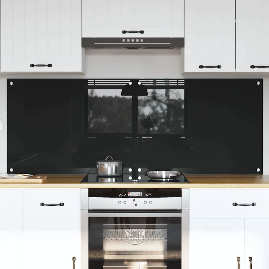 Køkkenbacksplash 2 stk. Sort 80 x 60 cm hærdet glas
