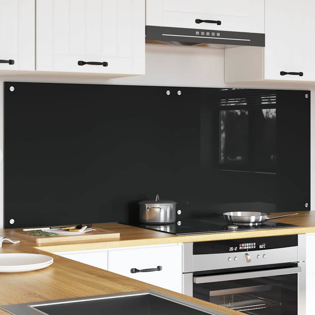 Køkkenbacksplash 2 stk. Sort 80 x 60 cm hærdet glas