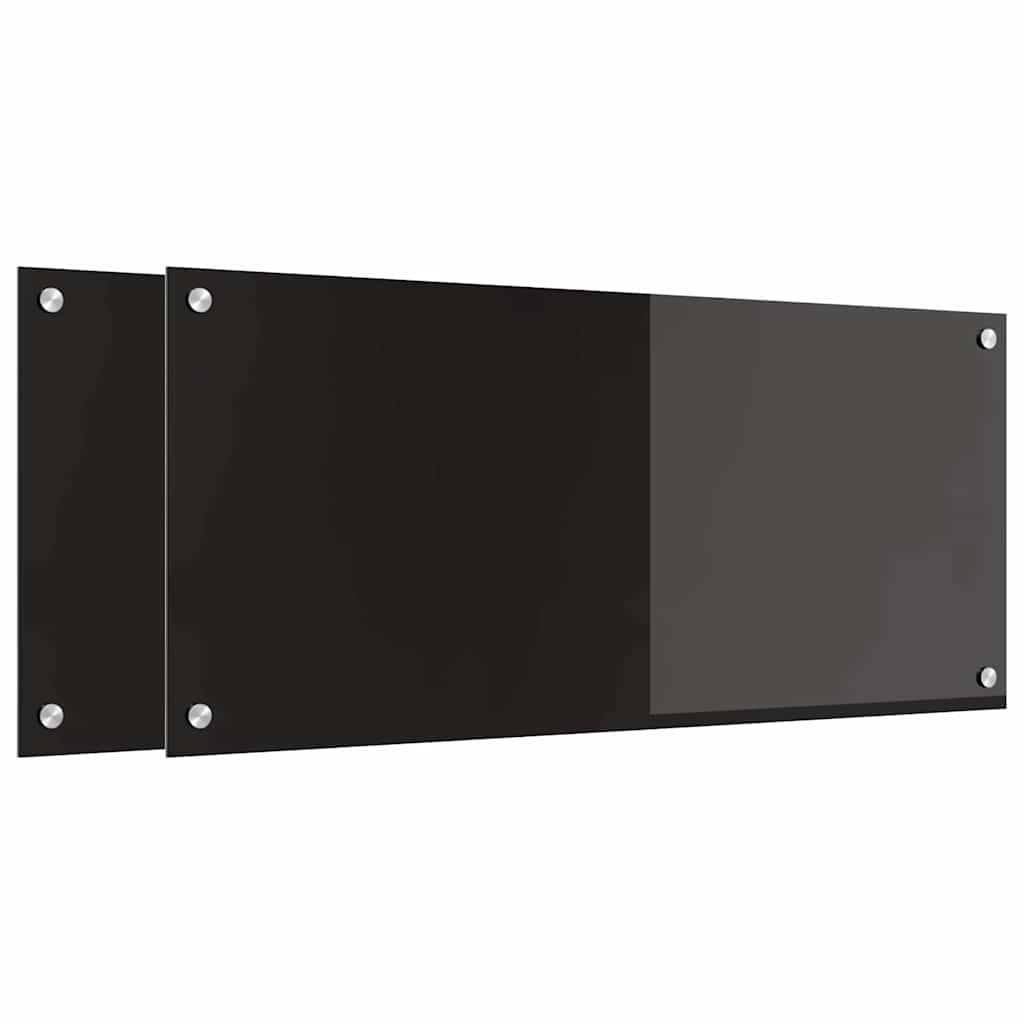 Køkkenbacksplash 2 stk. Sort 90 x 40 cm hærdet glas