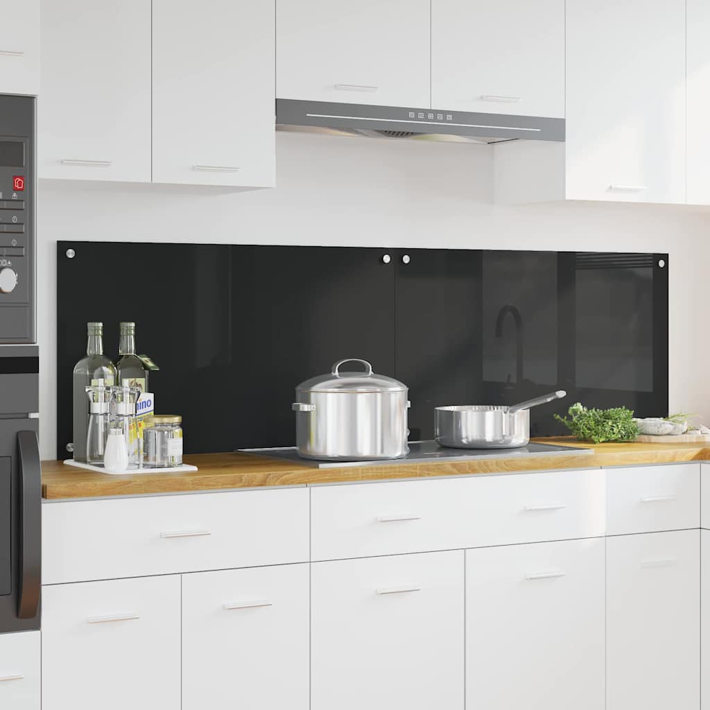 Køkkenbacksplash 2 stk. Sort 90 x 50 cm hærdet glas