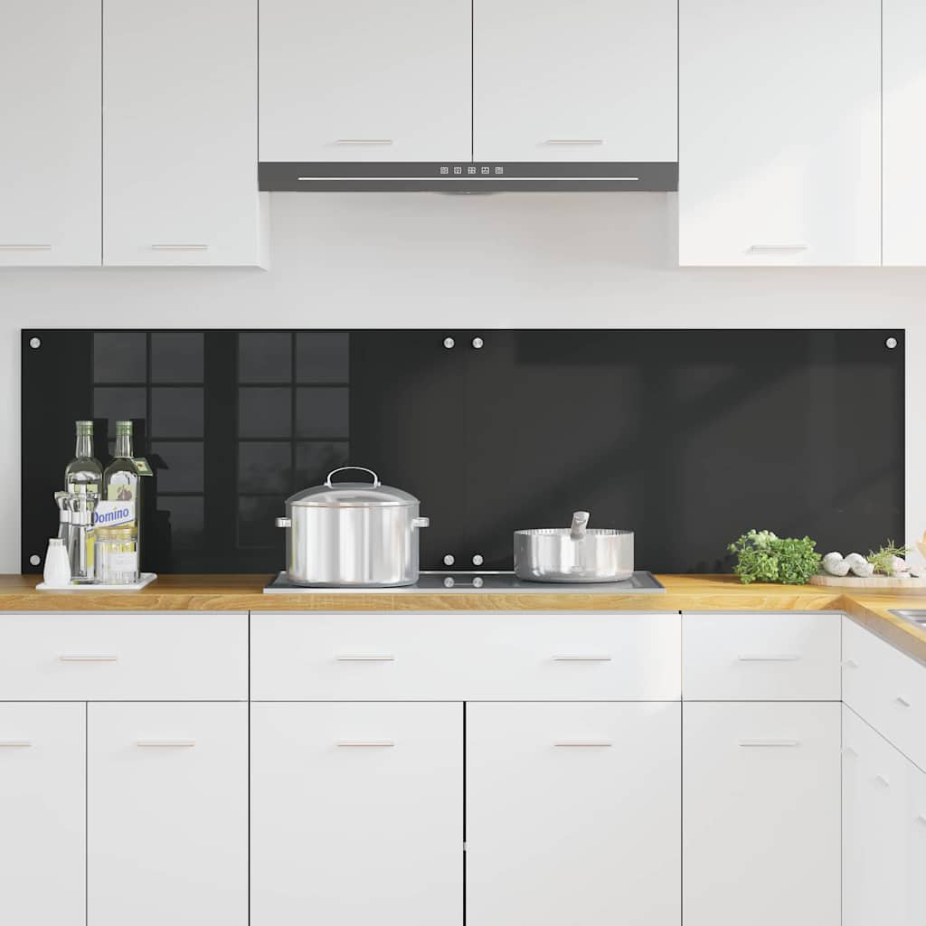 Køkkenbacksplash 2 stk. Sort 90 x 50 cm hærdet glas