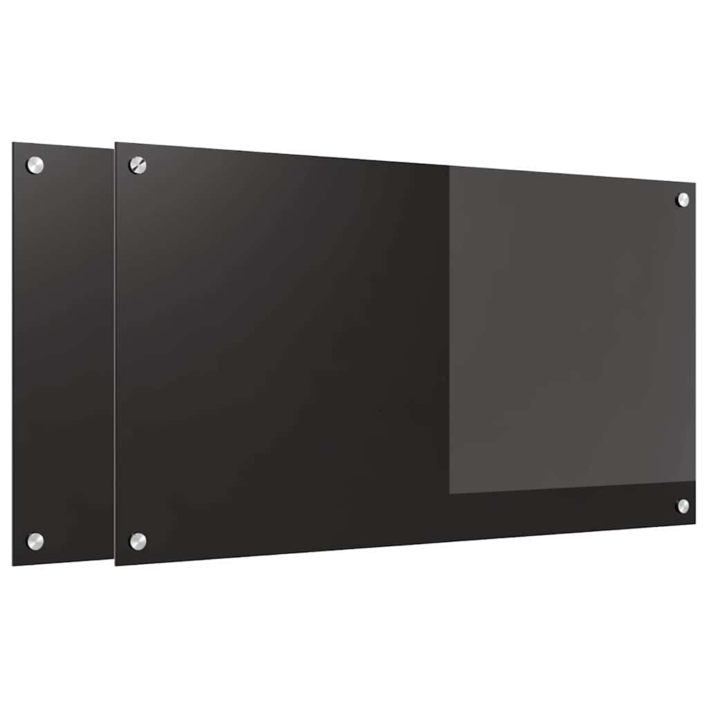 Køkkenbacksplash 2 stk. Sort 90 x 50 cm hærdet glas