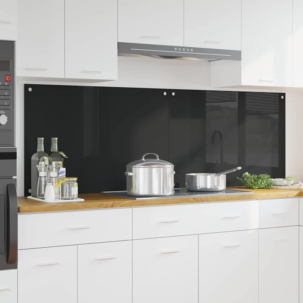 Køkkenbacksplash 2 stk. Sort 90 x 60 cm hærdet glas