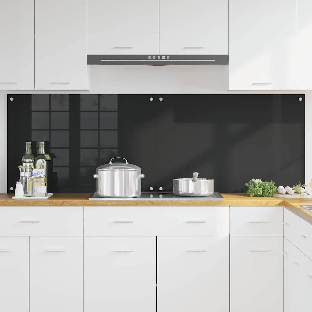 Køkkenbacksplash 2 stk. Sort 90 x 60 cm hærdet glas