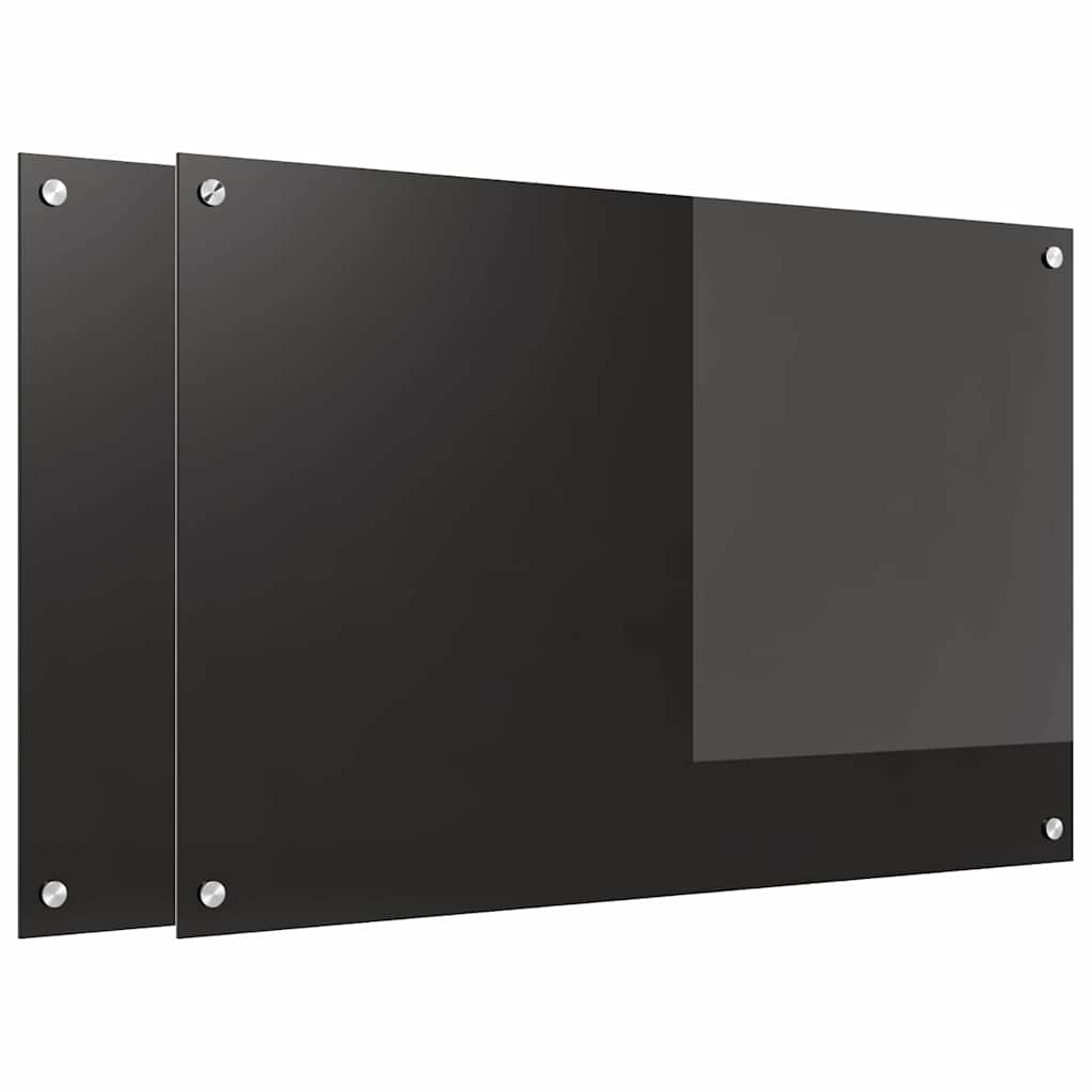 Køkkenbacksplash 2 stk. Sort 90 x 60 cm hærdet glas