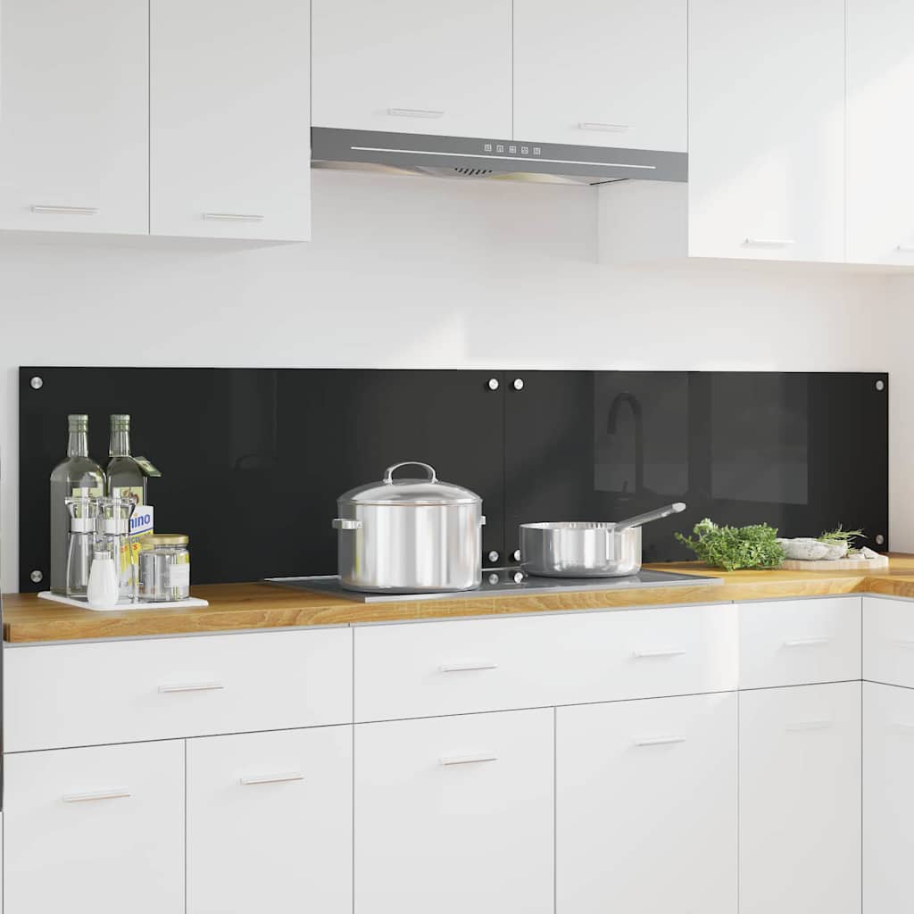 Køkkenbacksplash 2 stk. Sort 100 x 40 cm hærdet glas