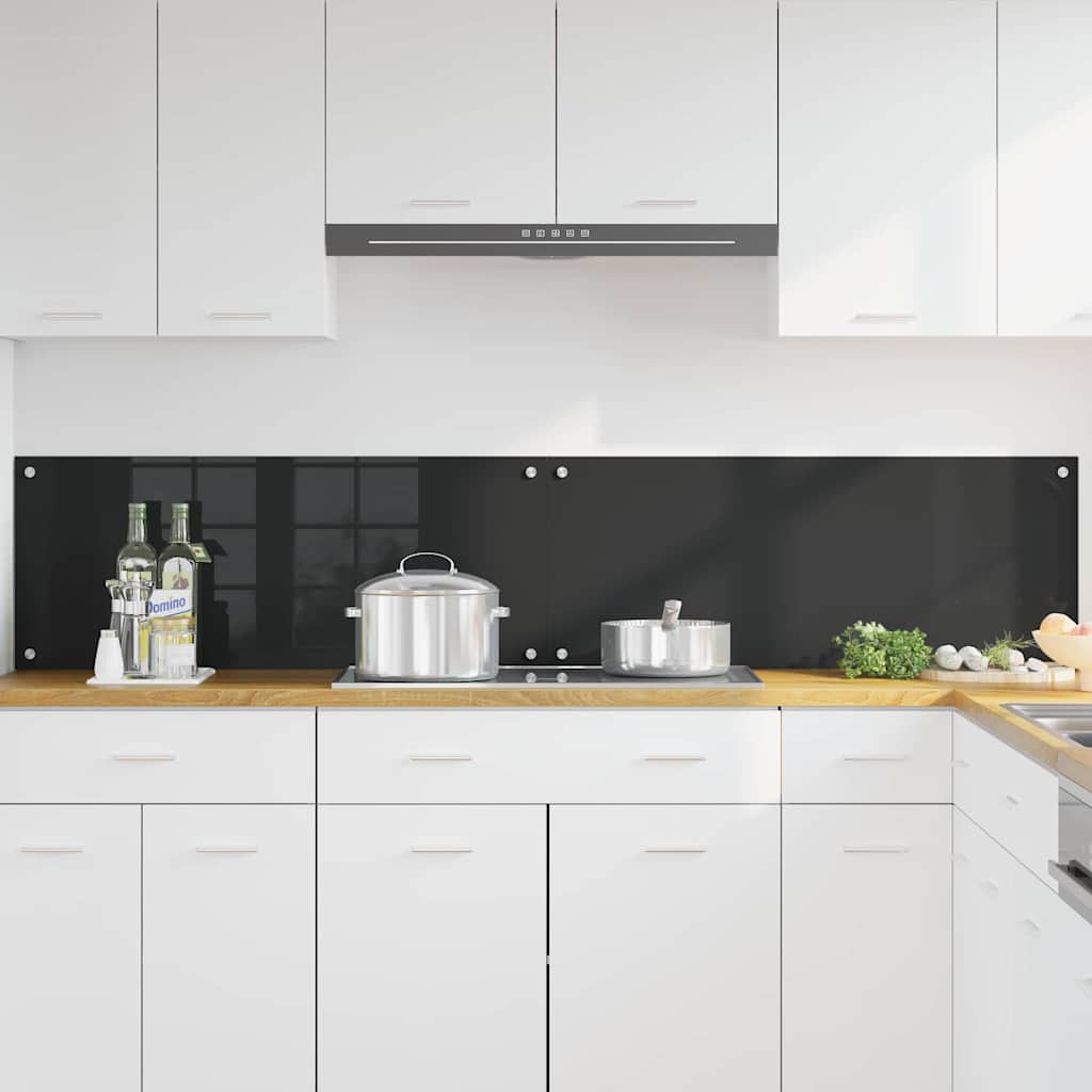 Køkkenbacksplash 2 stk. Sort 100 x 40 cm hærdet glas