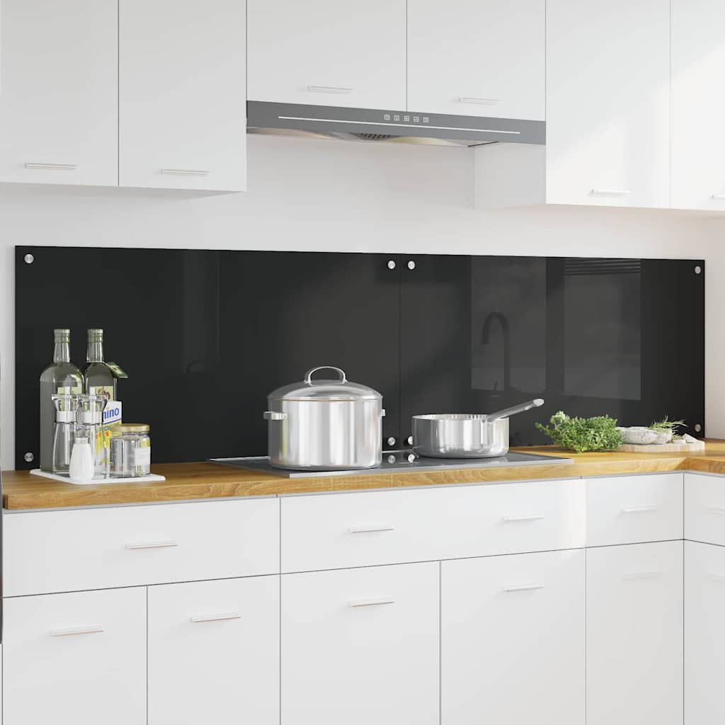 Køkkenbacksplash 2 stk. Sort 100 x 50 cm hærdet glas