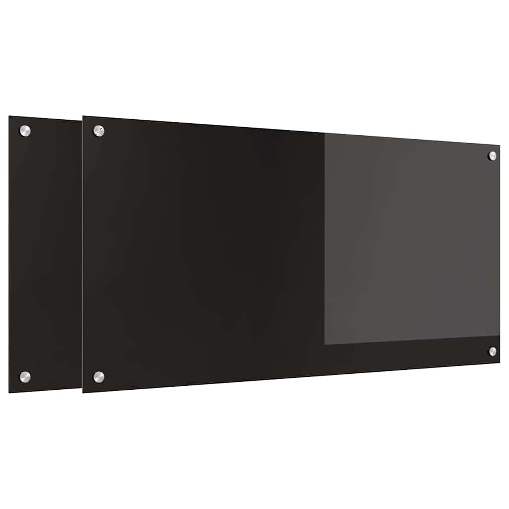 Køkkenbacksplash 2 stk. Sort 100 x 50 cm hærdet glas