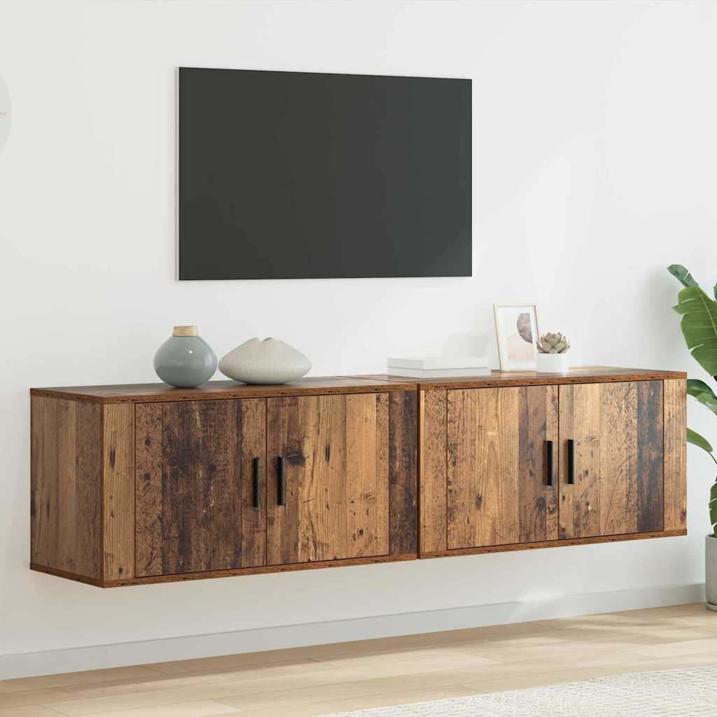 Væghængt TV-skab sæt 2 stk. Gammelt træ Konstrueret træ