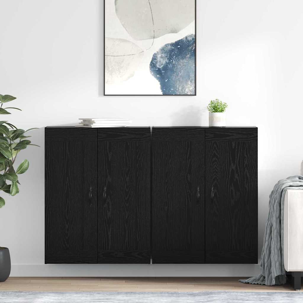 Væghængt skab 2 stk. Sort eg 69,5 x 34 x 90 cm Konstrueret træ