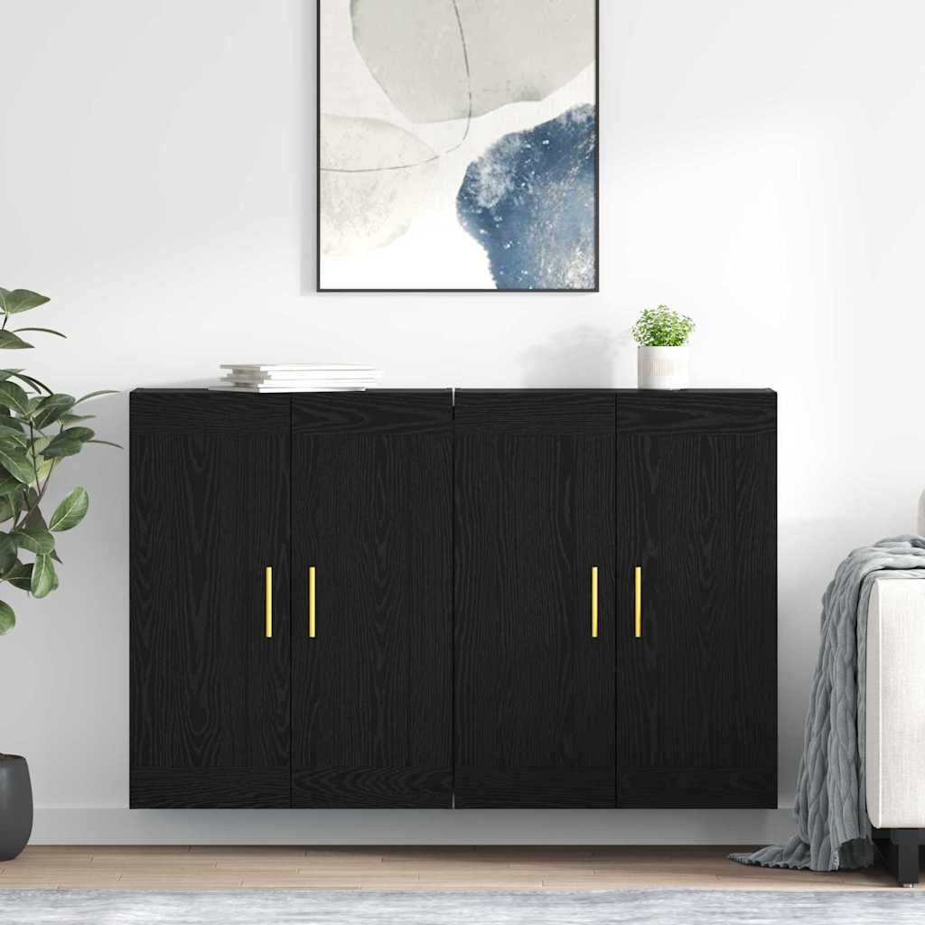 Væghængt skab 2 stk. Sort eg 69,5 x 34 x 90 cm Konstrueret træ