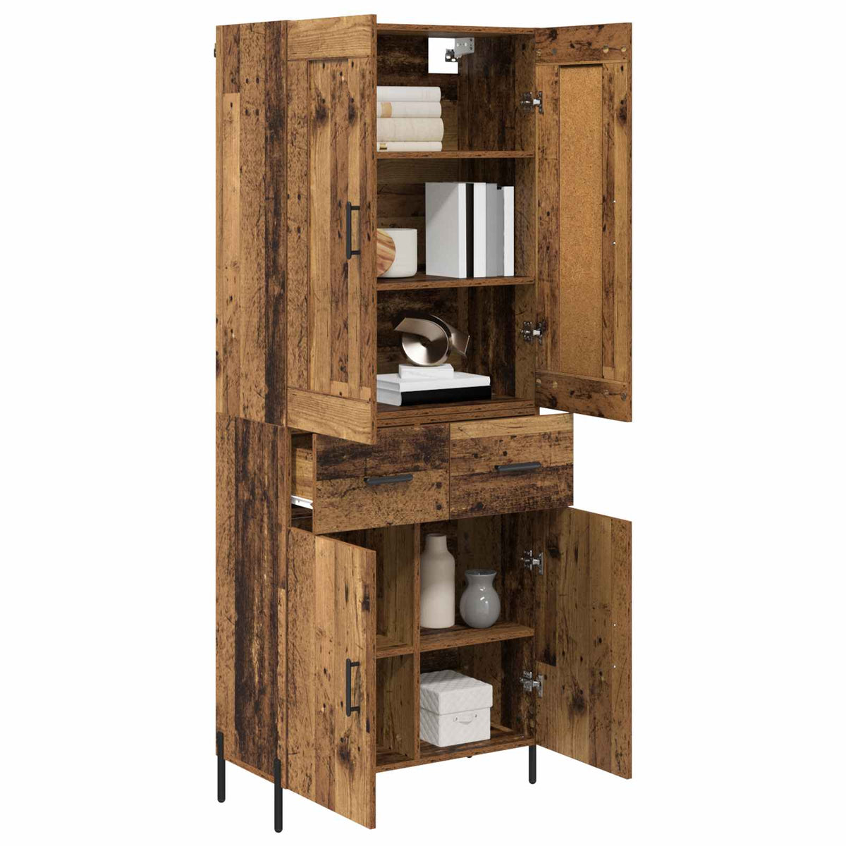 Highboard 2 stk. Gammelt træ 69,5 x 34 x 180 cm Konstrueret træ