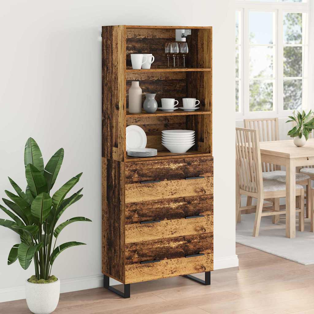 Highboard 2 stk. Gammelt træ 69,5 x 34 x 180 cm