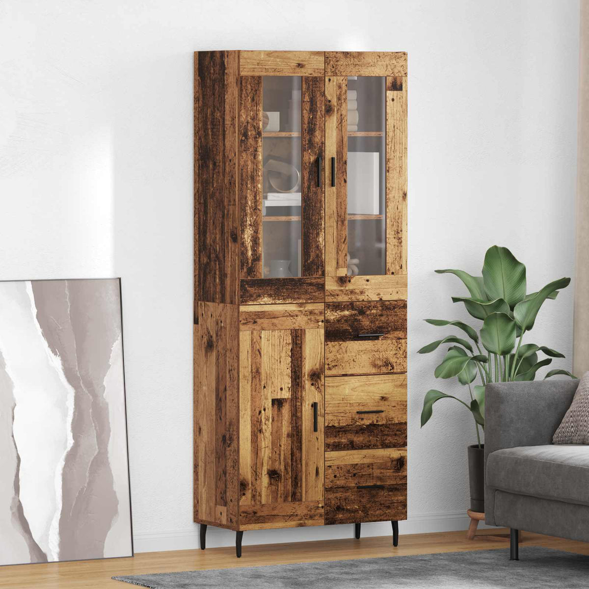 Highboard 2 stk. Gammelt træ 69,5 x 34 x 180 cm Konstrueret træ