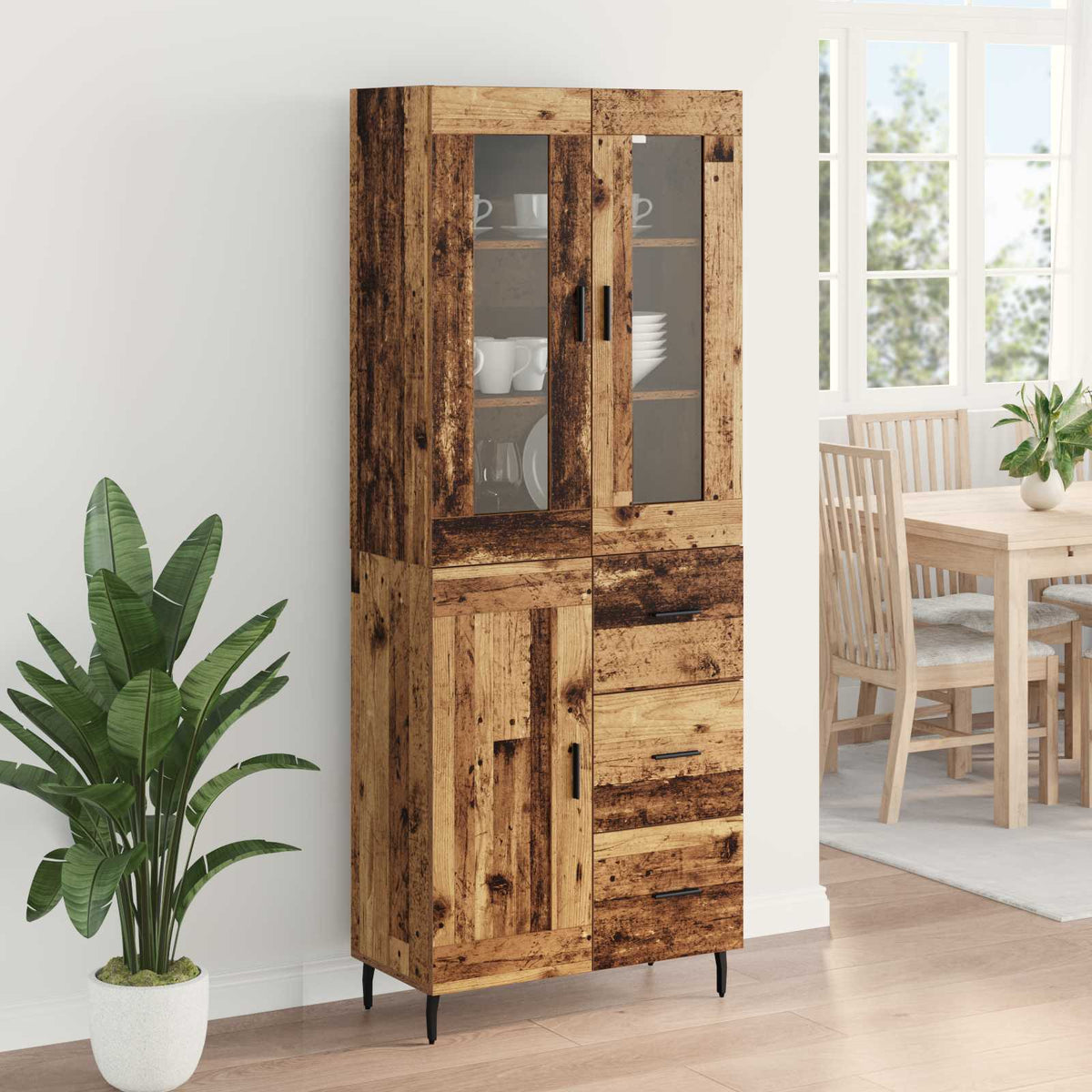 Highboard 2 stk. Gammelt træ 69,5 x 34 x 180 cm Konstrueret træ