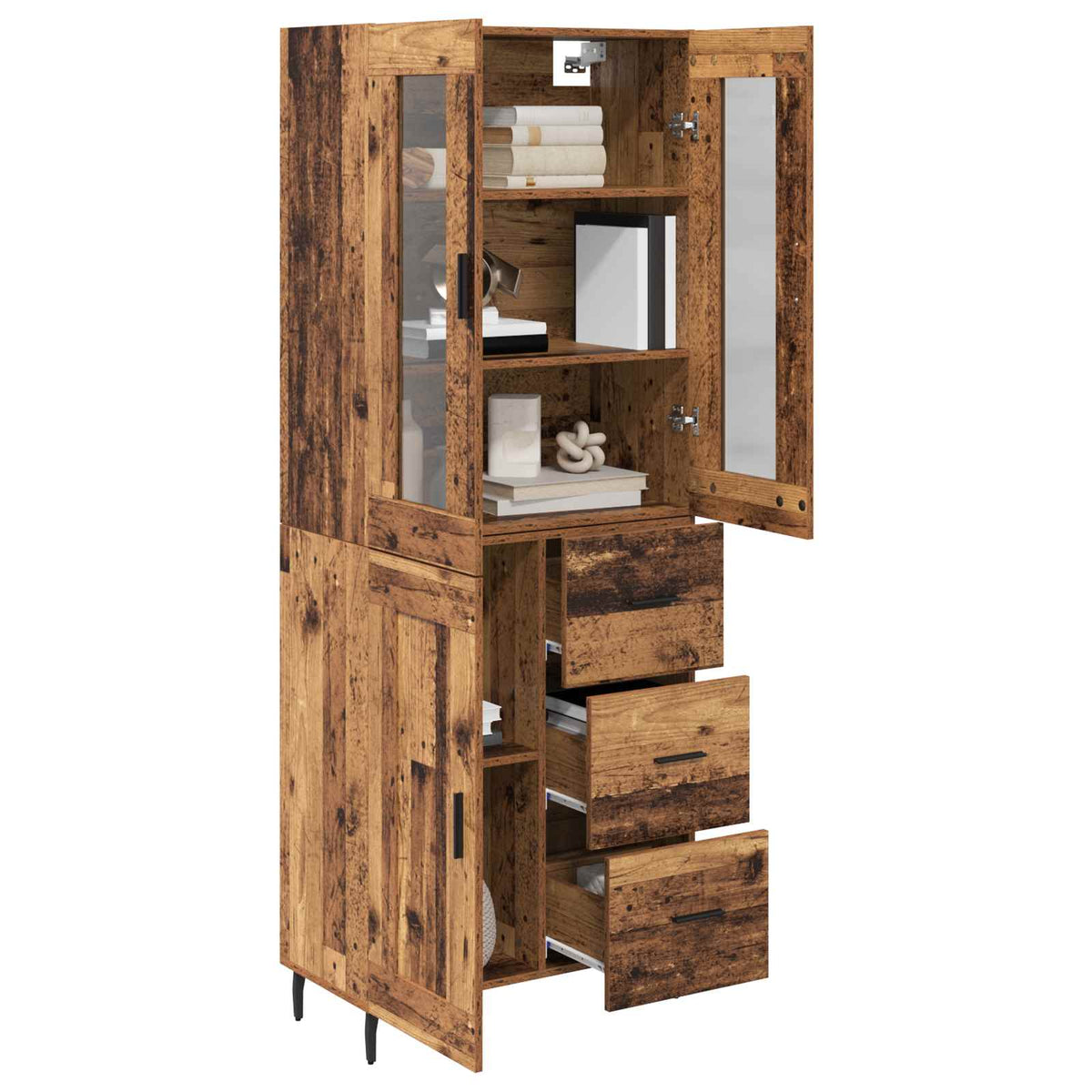 Highboard 2 stk. Gammelt træ 69,5 x 34 x 180 cm Konstrueret træ