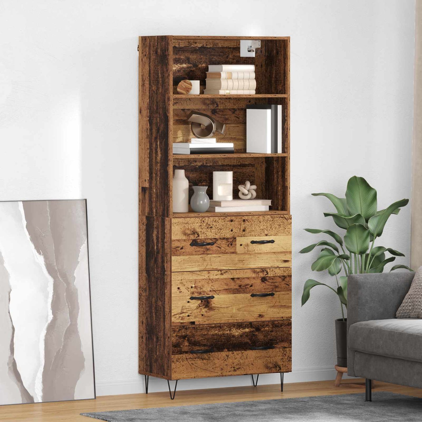 Highboard 2 stk. Gammelt træ 69,5 x 34 x 180 cm