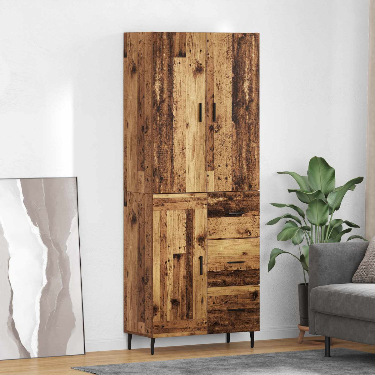 Highboard 2 stk. Gammelt træ 69,5 x 34 x 180 cm Konstrueret træ