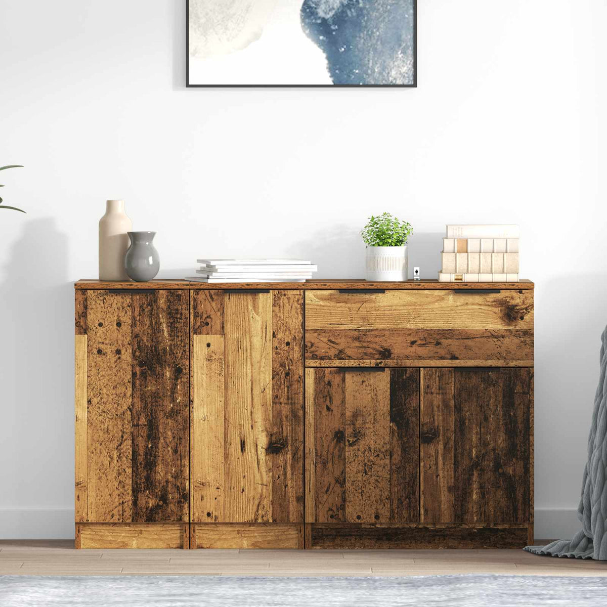 Sideboard 3 stk. Gammelt træ 120 x 30 x 70 cm Konstrueret træ