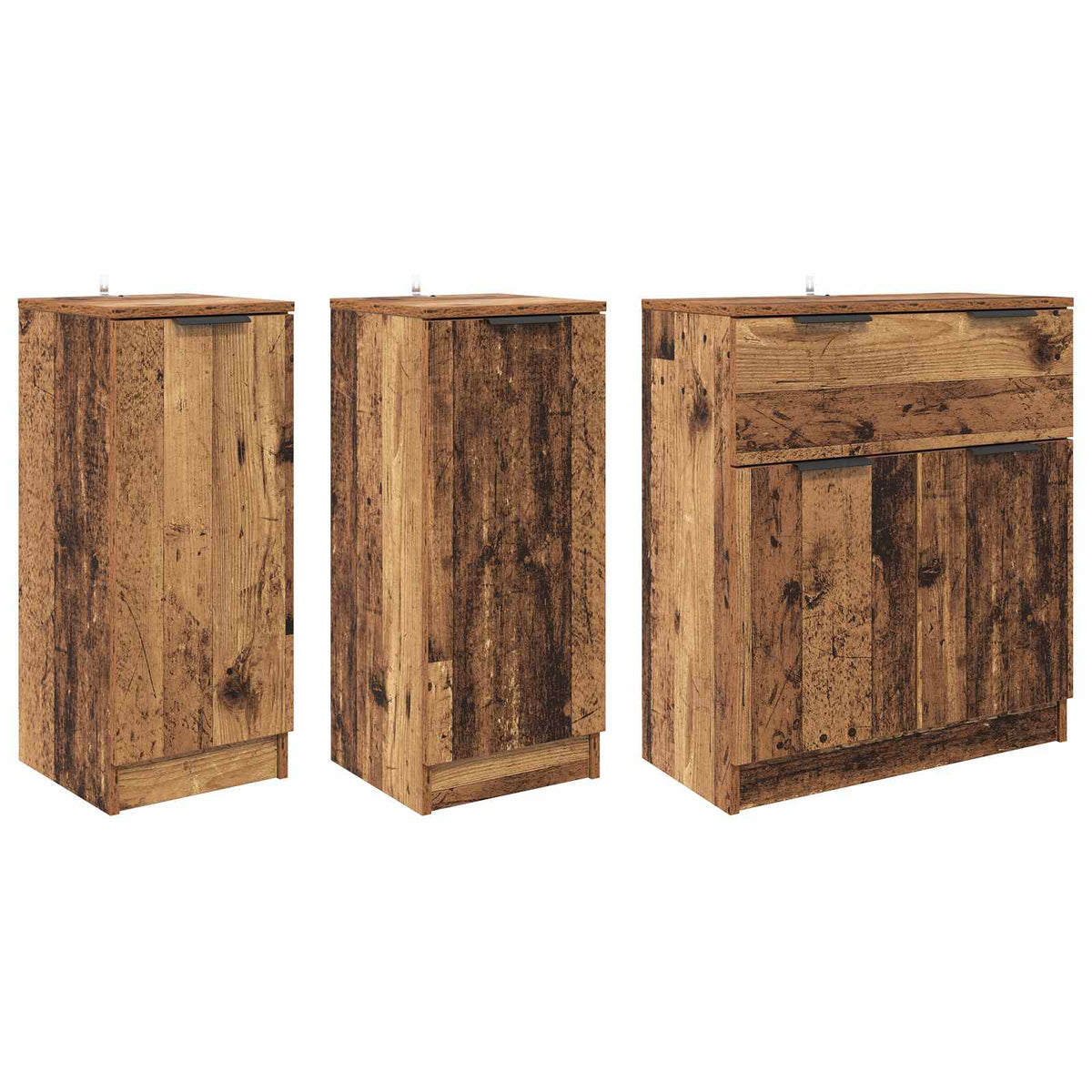 Sideboard 3 stk. Gammelt træ 120 x 30 x 70 cm Konstrueret træ