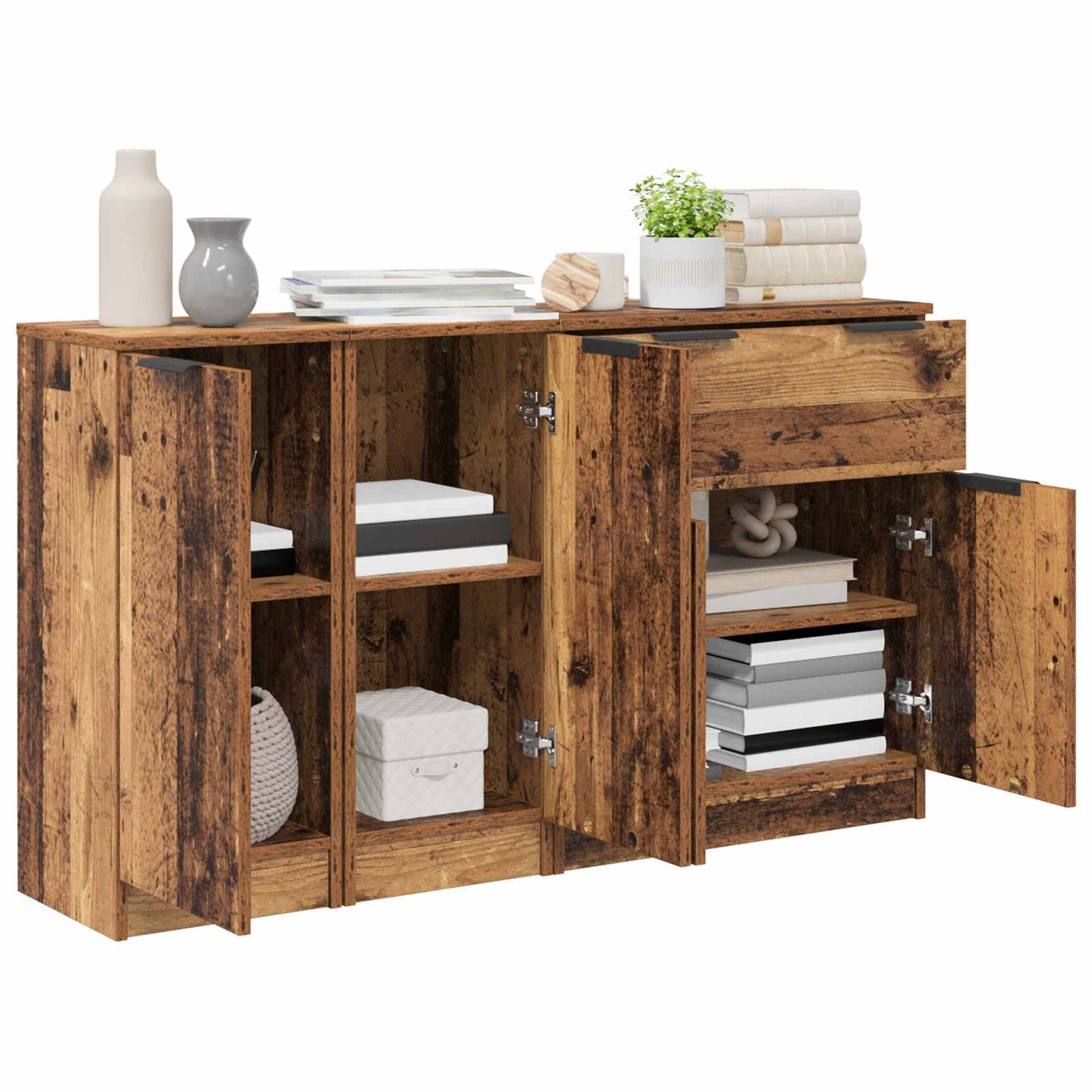Sideboard 3 stk. Gammelt træ 120 x 30 x 70 cm Konstrueret træ