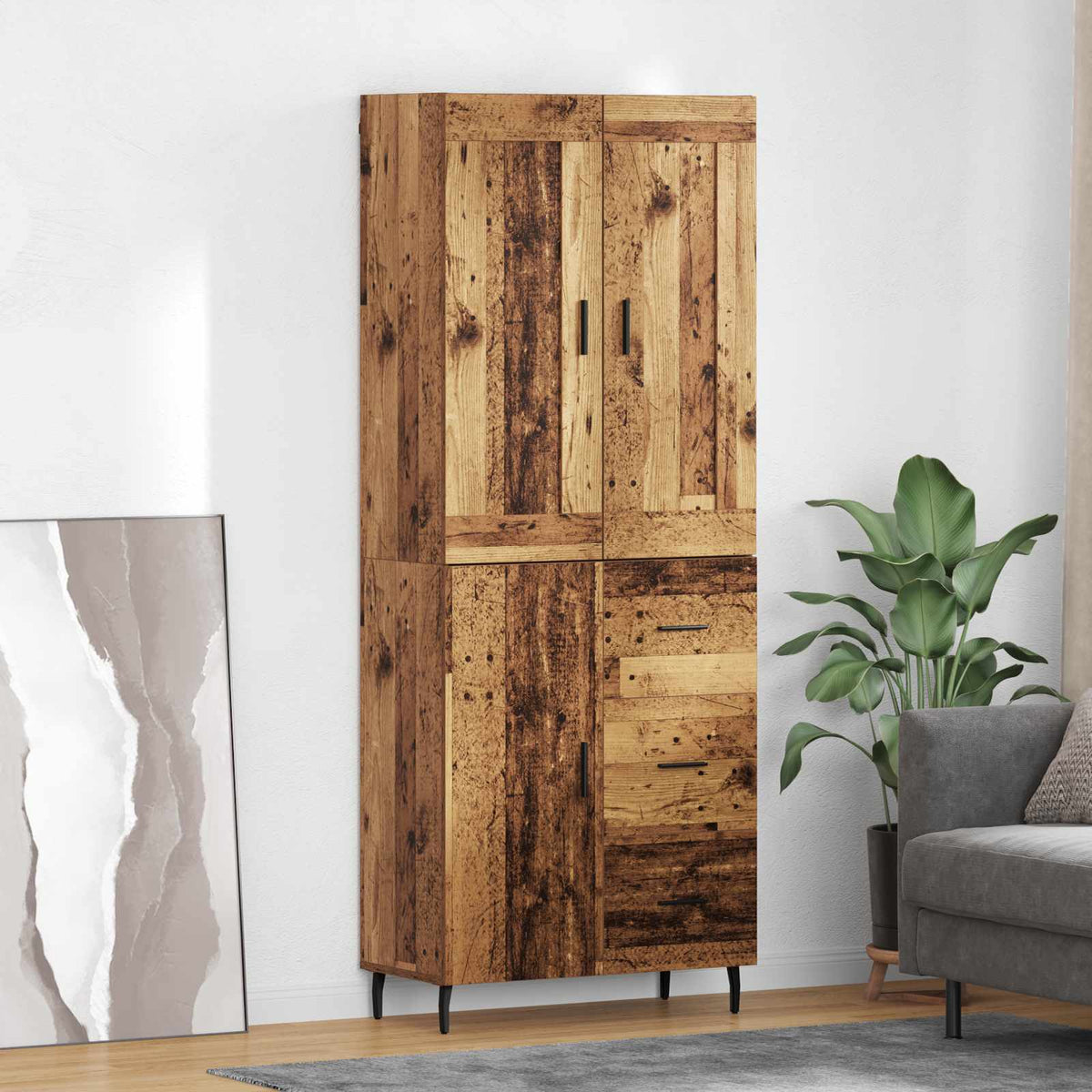 Highboard 2 stk. Gammelt træ 69,5 x 34 x 180 cm Konstrueret træ