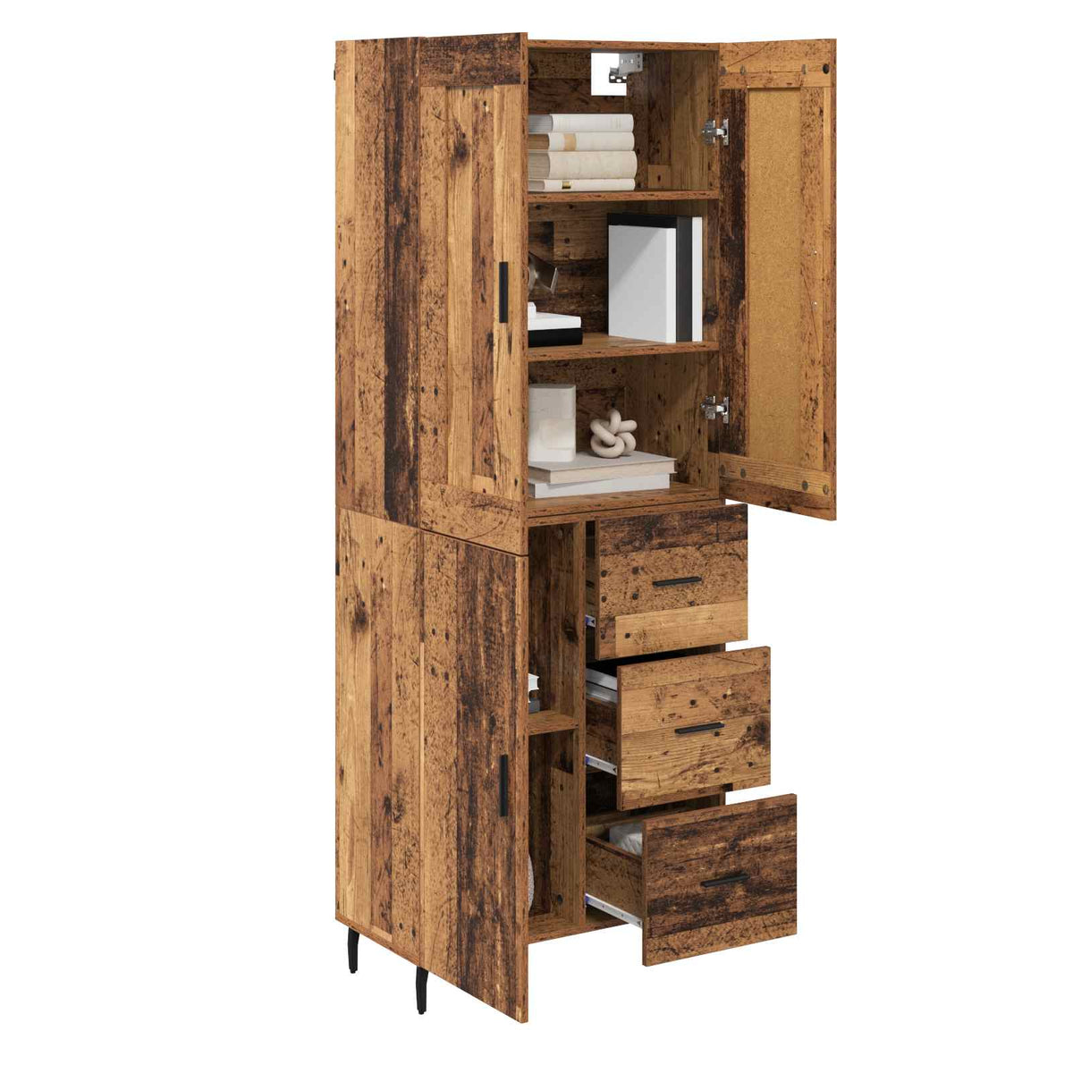 Highboard 2 stk. Gammelt træ 69,5 x 34 x 180 cm Konstrueret træ