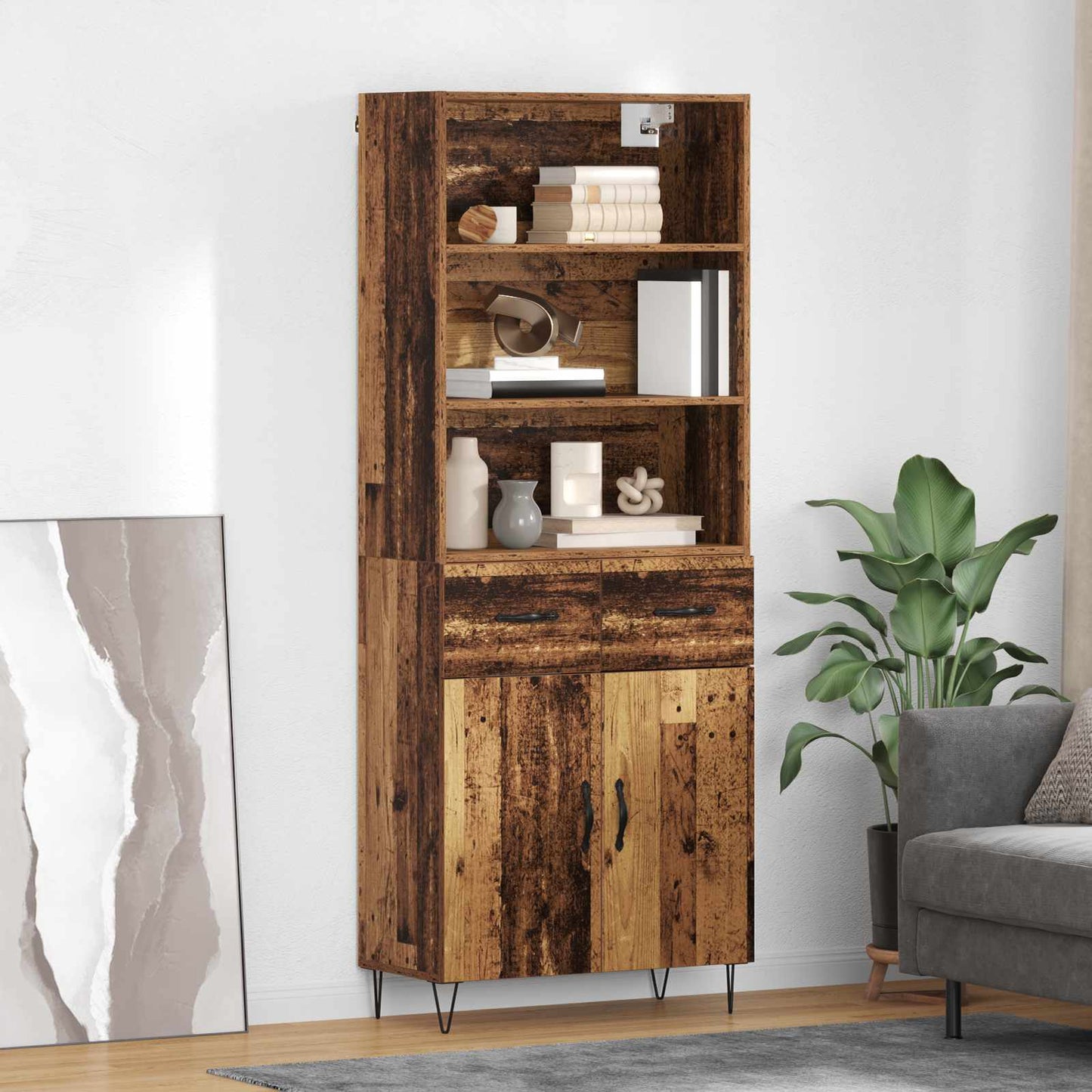 Highboard 2 stk. Gammelt træ 69,5 x 34 x 180 cm