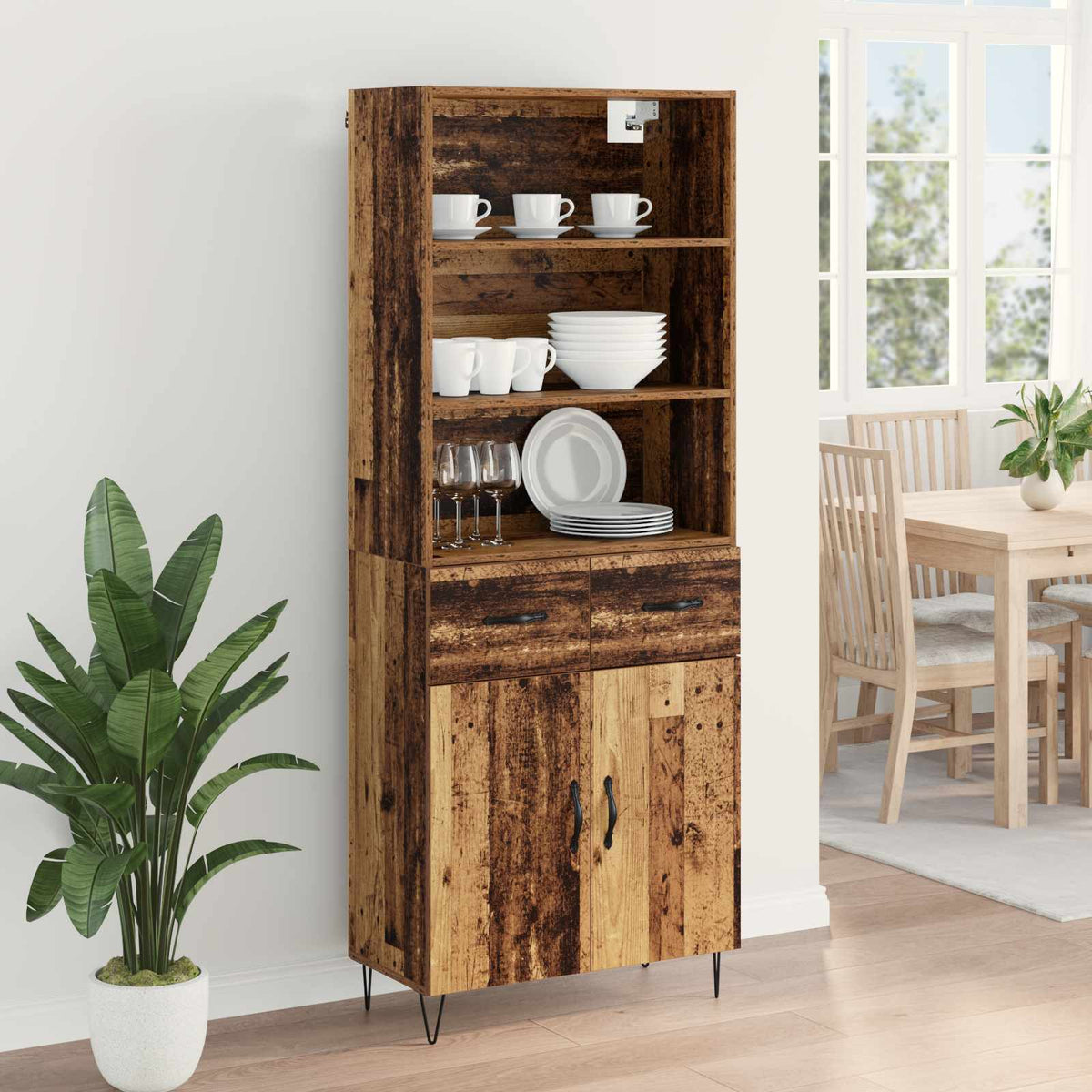 Highboard 2 stk. Gammelt træ 69,5 x 34 x 180 cm