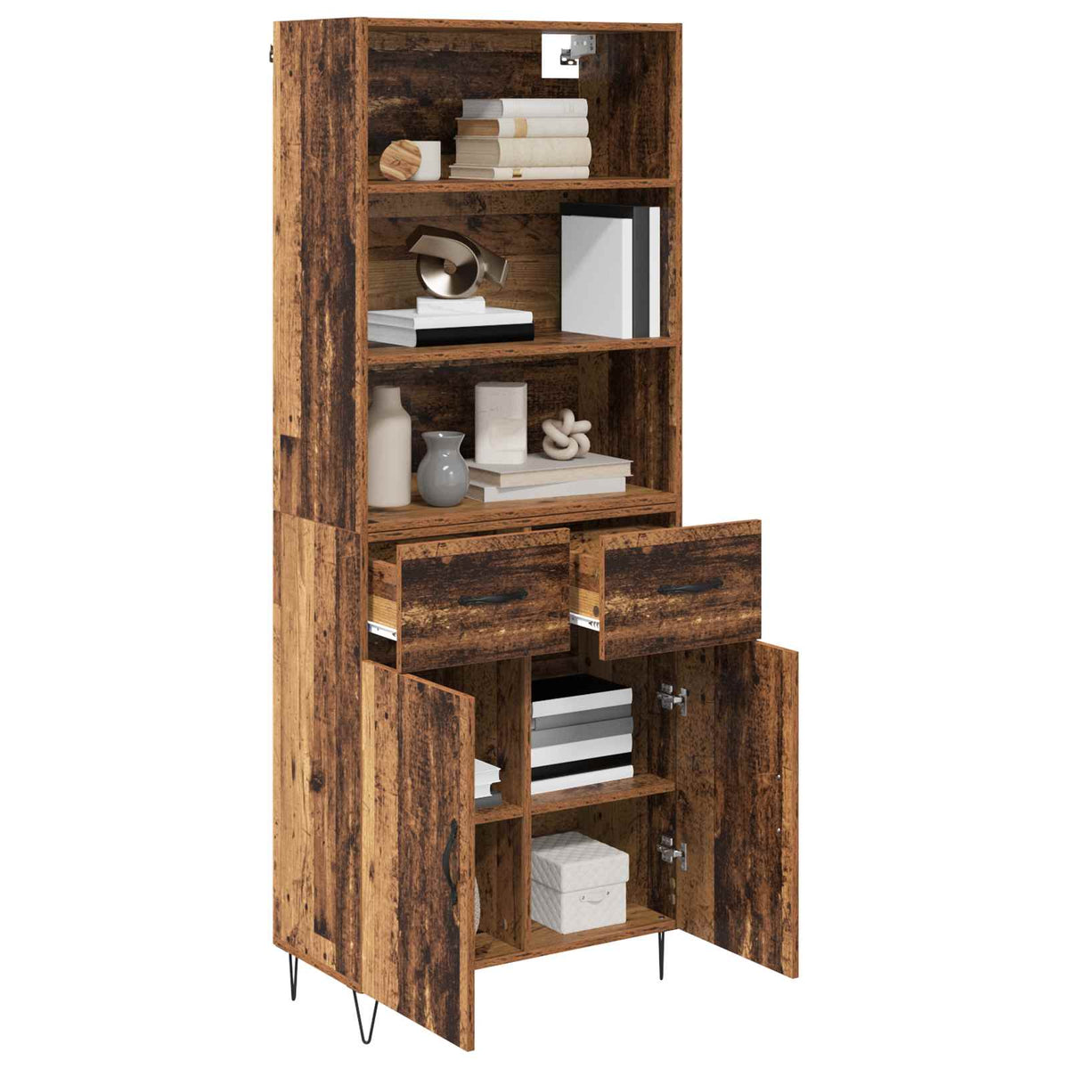 Highboard 2 stk. Gammelt træ 69,5 x 34 x 180 cm