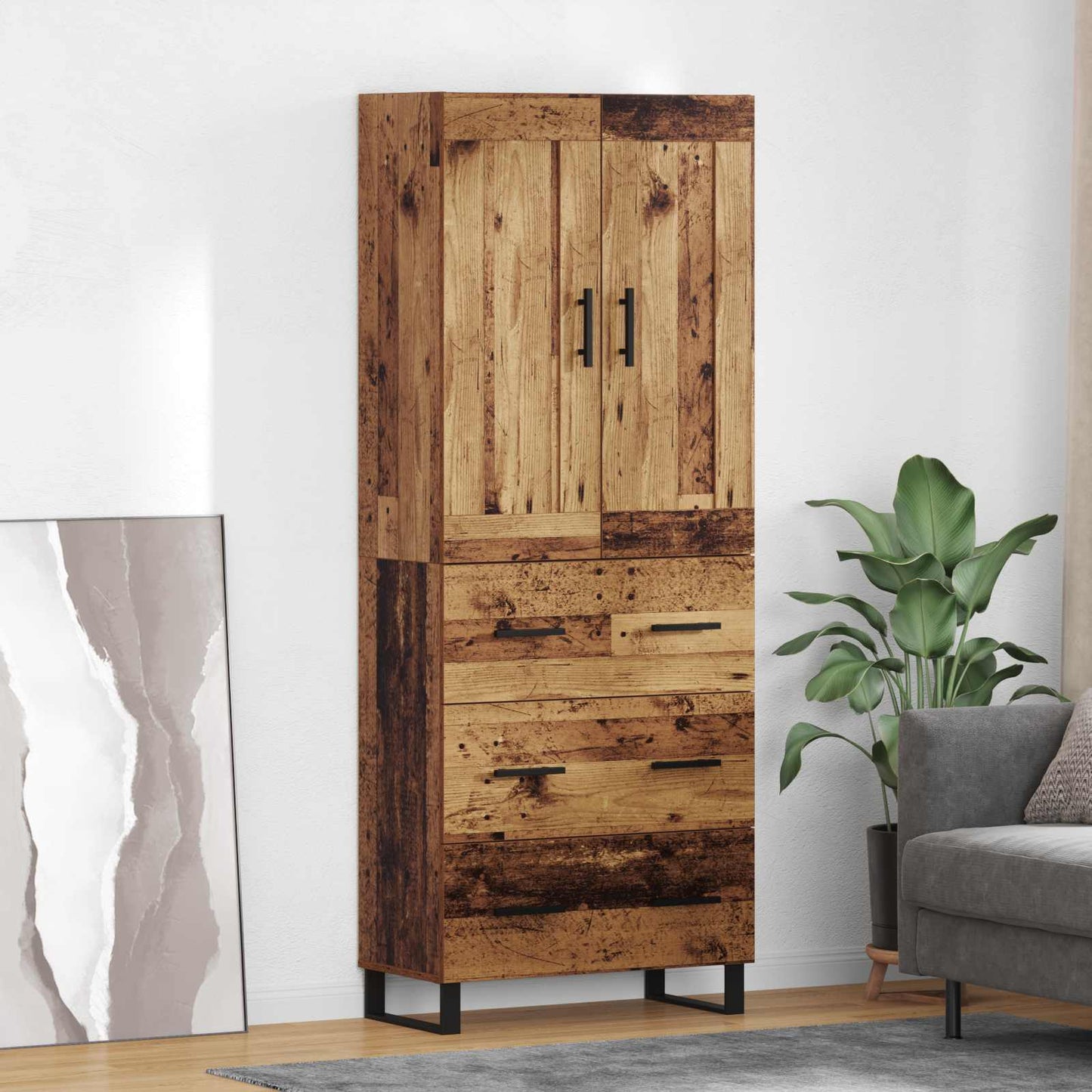 Highboard 2 stk. Gammelt træ 69,5 x 34 x 180 cm