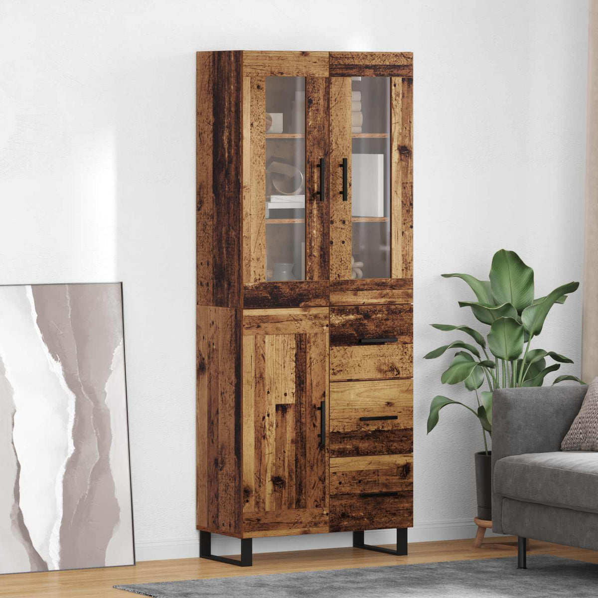Highboard 2 stk. Gammelt træ 69,5 x 34 x 180 cm Konstrueret træ