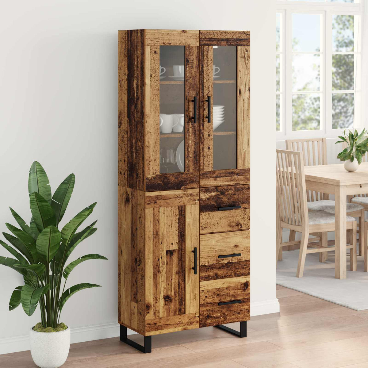 Highboard 2 stk. Gammelt træ 69,5 x 34 x 180 cm Konstrueret træ