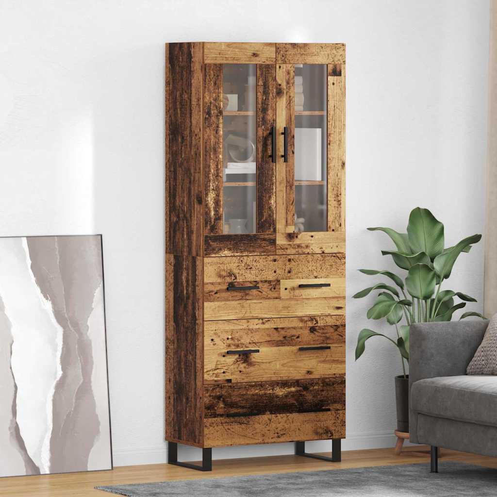 Highboard 2 stk. Gammelt træ 69,5 x 34 x 180 cm Konstrueret træ