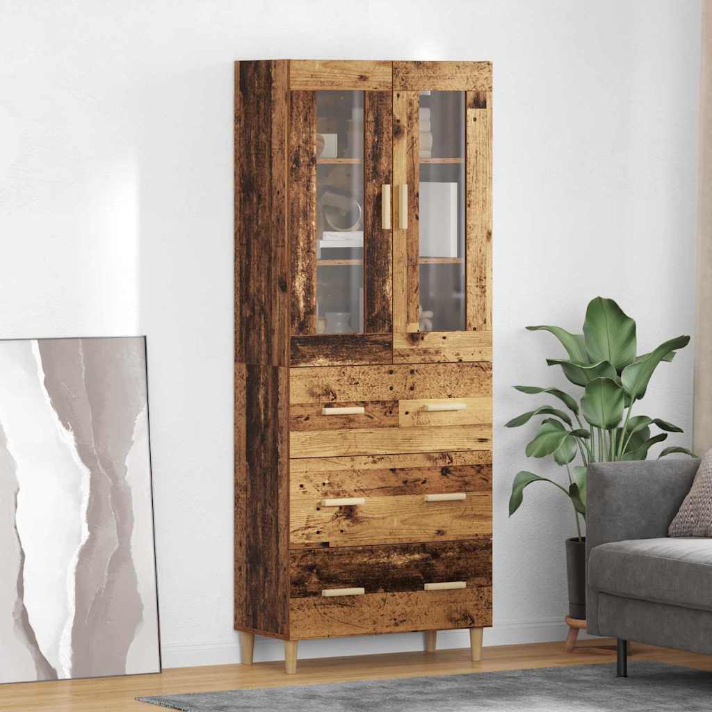 Highboard Gammelt træ 69,5 x 34 x 180 cm Ingeniørtræ og glas